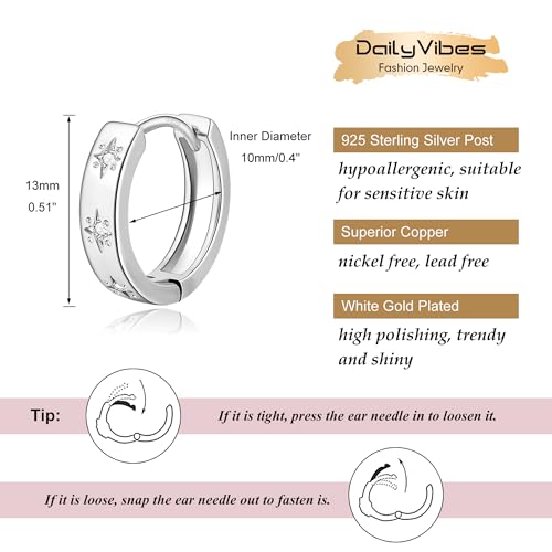 DAILY VIBES Dainty Small Star Huggie Hoop Earrings for Women Trendy | 925 Sterling Silver Post, 14K Gold or Silver Plated, Mini Cubic Zirconia, Cartilage Hoop Earrings - color: Silver Mini Star