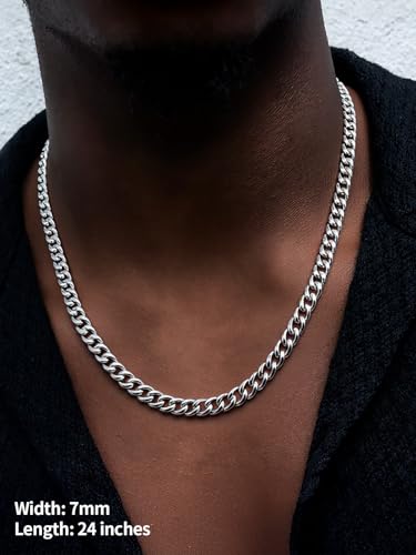 U7 Cuban Link Chain for Men Women Stainless Steel Curb Necklace, 7/9/12/15 MM Chunky Chain Silver/Gold/Black Mens Hip Hop Jewelry 18''-30'' - color: a. 7mm-silver, size: 26 Inch