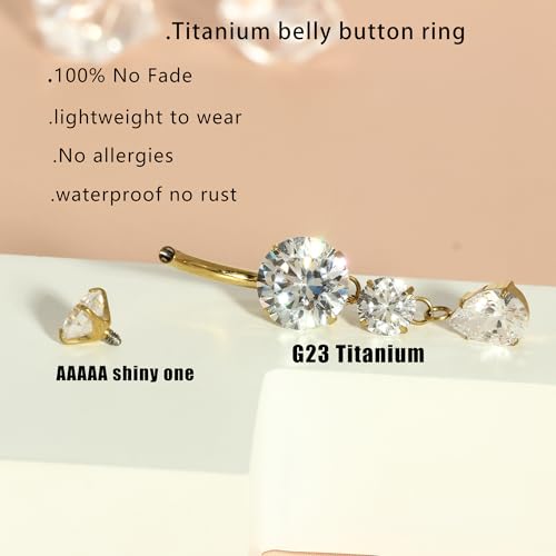 TIANCI FBYJS 3pcs G23 Titanium Pink Belly Button Rings Internally Threaded 10mm Clicker Reverse Curved Hoop Navel Barbell Piercing Jewelry CZ Belly Rings for Women Men - color: gold set4