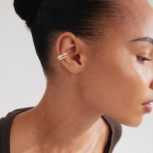 WEARON Ear Cuff Earrings for Women, Ear Cuffs Non Piercing, 14K Gold Plated Jewelry Zircon Diamond Turquoise Earrings Hypoallergenic Jewelry Gifts for Woman - color: White/Single