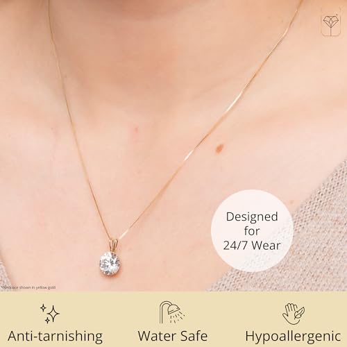 MAX + STONE 14k Gold 8mm Round Solitaire Cubic Zirconia Pendant Necklace for Women with 18 Inch Box Chain - size: 9 MM