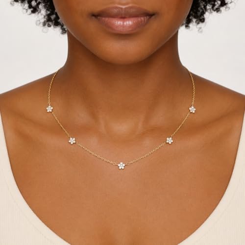 Dainty Silver Gold Necklaces for Women Cute Station Choker Simulated Diamond Necklace Simple Layering CZ Necklace Trendy Jewelry Gifts - color: Gold, style: Star