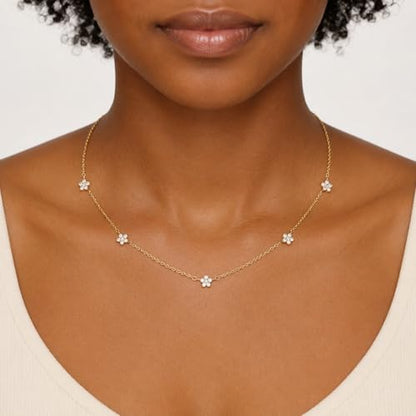 Dainty Silver Gold Necklaces for Women Cute Station Choker Simulated Diamond Necklace Simple Layering CZ Necklace Trendy Jewelry Gifts - color: Gold, style: Star
