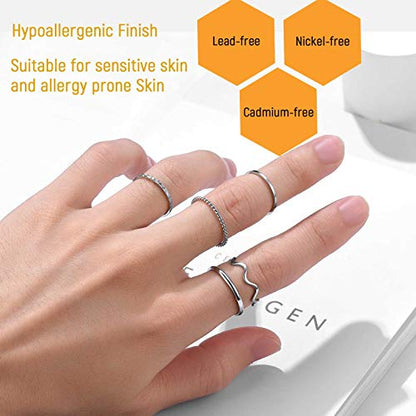 PROSTEEL Stainless Steel Rings Set, Women's Plain Band Knuckle Stacking Midi Rings Comfort Fit, Silver/Gold/Rose Gold/Black Tone, Multi Size #4-#12 - color: A: 5 pcs-silver