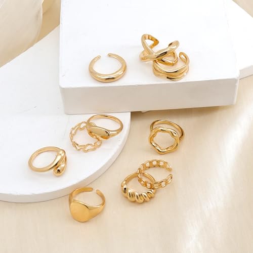FUTIMELY 14K Gold Stackable Knuckle Rings Set for Women,Aesthetic Silver Trendy Dainty Open Midi Rings Set,Midi Finger Rings Pack Jewelry Gifts - color: Gold2