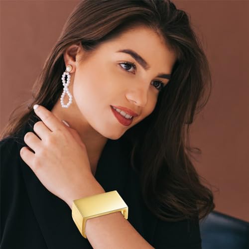 YBMYCM Wide Cuff Chunky Gold-Plated Open Bangle Bracelets for Women | Wrist gold Cuff Bracelets for Women as Gifts - color: G-gold