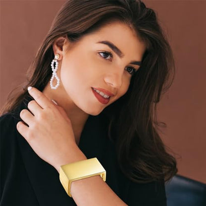 YBMYCM Wide Cuff Chunky Gold-Plated Open Bangle Bracelets for Women | Wrist gold Cuff Bracelets for Women as Gifts - color: G-gold