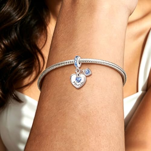 BLUELUNE Birthstone Charms, 925 Sterling Silver Dangle Charm with 5A Cubic Zirconia for Bracelets or Necklaces, Birthday, Mother's Day Present for Women - color: March