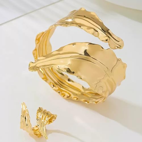 Gold Jewelry Sets for Women Bangle Ring Set Chunky Bangle Bracelet And Ring Statement Jewelry Set for Women - style: Gold-D