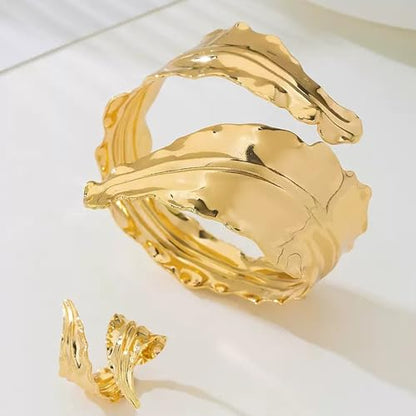 Gold Jewelry Sets for Women Bangle Ring Set Chunky Bangle Bracelet And Ring Statement Jewelry Set for Women - style: Gold-D