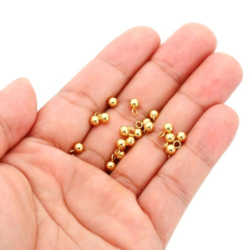 PATIKIL 50pcs Steel Bead Charm, Stainless Steel Ball Bracelet Charm Pendants Metal Round Beads Small Bulk for Jewelry Making - color: Gold Tone, size: 4mm