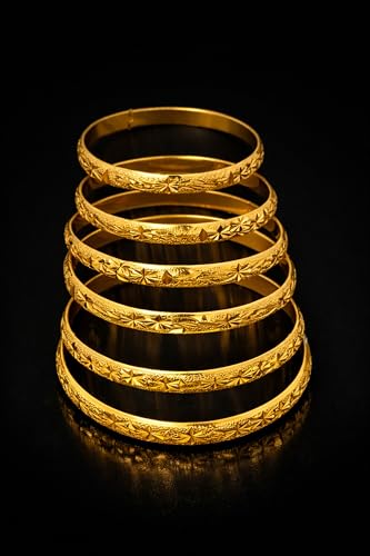 24K Gold Plated Dubai Style Single Cuff Bangle Bracelet for Women, Vintage Geometric Open Design