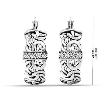 LeCalla Byzantine Earrings for Women | 925 Sterling Silver Byzantine Earrings | Antique Oxidized Click-Top Round Thick Hoop Earrings for Women - style: Small Byzantine