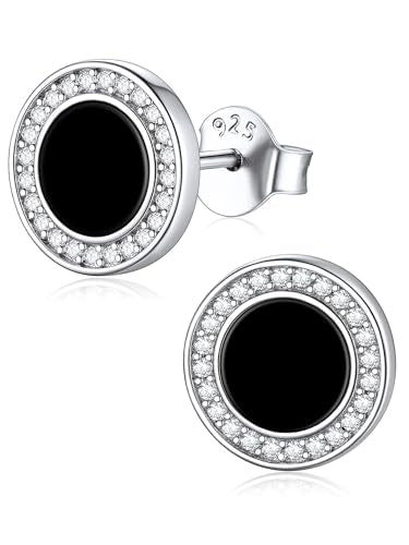 ChicSilver 925 Sterling Silver Viking Rune Natural Black Onyx Stud Earrings For Women Men - style: E: Round Onyx-Silver