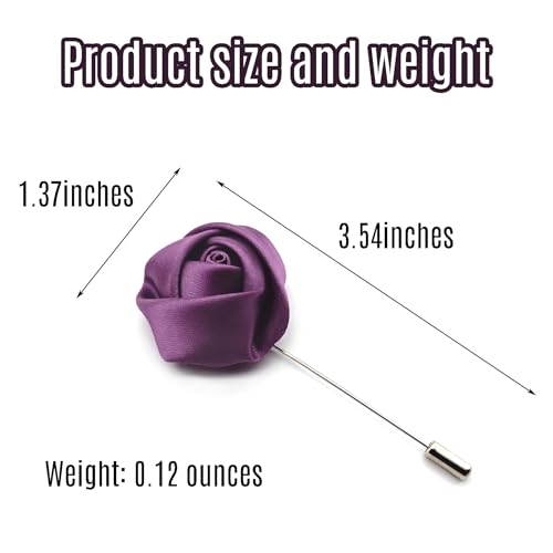 10Pcs Rose Boutonniere Lapel Pin for Men Purple Flower Lapel Pin for Men Suits Handmade Rose Corsage Satin Flower Outfit Accessories Groom Groomsman Wedding Brooch for Husband Brother
