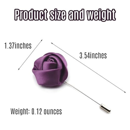10Pcs Rose Boutonniere Lapel Pin for Men Purple Flower Lapel Pin for Men Suits Handmade Rose Corsage Satin Flower Outfit Accessories Groom Groomsman Wedding Brooch for Husband Brother