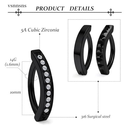 Vsnnsns 14G Clicker Belly Button Ring Piercing Jewelry 316L Stainless Surgical Steel Diamond CZ Navel Rings Clear CZ Clip Belly Button Ring Piercing Jewelry for Women Men 14 Gauge 10MM 12MM - color: 10MM-Black
