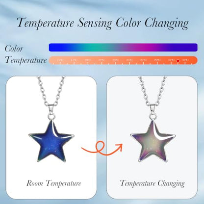 FM FM42 Temperature Sensing Color Changing Pendant Necklace with 19.29" Stainless Steel Rolo Chain - color: Star