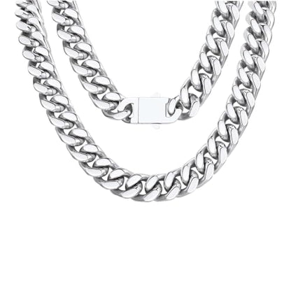 FindChic Cuban Link Chain Necklace for Women Men, Silver/Gold Plated Stainless Steel Solid Miami Curb Chain Hip Hop Punk Statement Jewelry, 5/12/14mm Width, 16/18/20 Inch Length, with Gift Box - color: 03. 12mm-Silver, size: 18inches