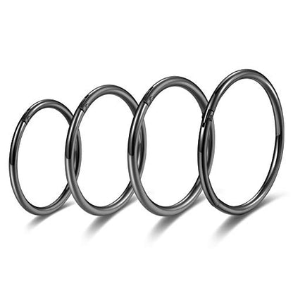 Lantine Black Hinged 20g 18g 16g Nose Rings Hoops 6mm 8mm 10mm 12mm 14mm 16mm Septum Ring Clicker Cartilage Helix Hoop Earrings Set - style: 18g 6mm+8mm+10mm+12mm Set