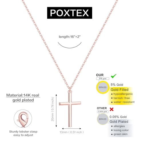 Poxtex Cross Necklace for Women Teen Girls, Dainty 14K Gold Silver Plated Cross Choker Jewelry Non Tarnish Waterproof Cute Simple Small Necklace Christian Baptism Religious Faith Jewelry Gifts - color: 04 Simple Rose Gold Cross Necklace