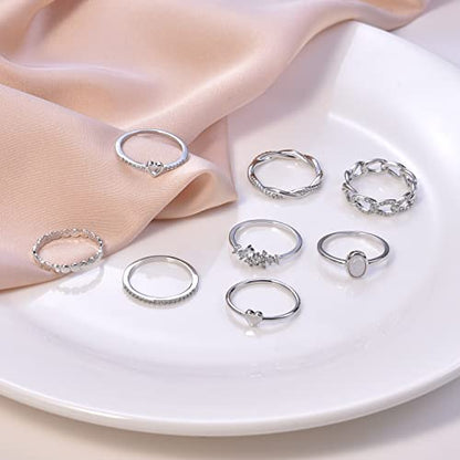 PLOMFOV 14K Gold/Silver Plated Stacking Rings Set for Women Non Tarnish CZ Heart Simple Cute Stackable Rings Dainty Trendy Gold Statement Rings Plain Band Size 4-12 - color: Silver Tone
