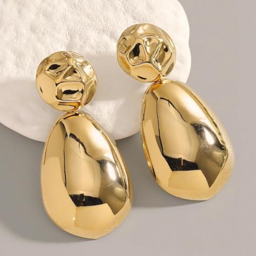 Gold Sliver Plated Chunky Large Stud Earrings for Women,Irregular Geometrical Statement Teardrop Dangle Earrings Punk Party Fashion Accessories Gifts - color: Gold