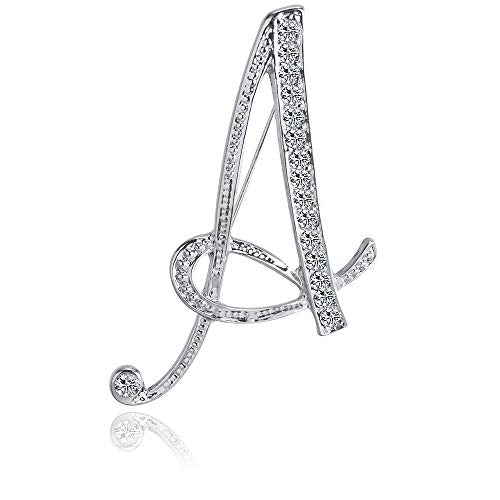 Letter Brooch Pins Initial Rhinestone Brooch for Women Crafts Silvery A-Z - color: Silver A