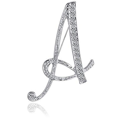 Letter Brooch Pins Initial Rhinestone Brooch for Women Crafts Silvery A-Z - color: Silver A