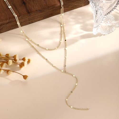 Gold/Silver Necklace for Women 14K Gold/Silver Plated Long CZ Necklaces Layered Lariat Chain Beach Choker Trendy Stuff Simple Cute Accessories Gifts Prom Formal Jewelry - color: GD