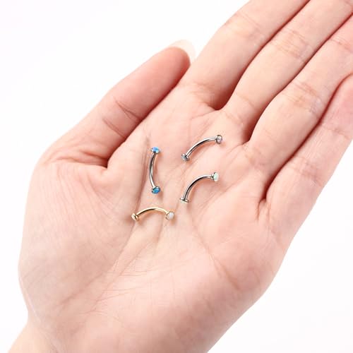 G23 Titanium Eyebrow Piercing Jewelry Eyebrow Rings Curved Barbell 16G Eyebrow Belly Button Ring Navel Rings Rook Daith Earrings Lip Ring Eyebrow Jewelry 6mm-12mm - color: 2PCS,Disc Shape Blue Opal,Silver