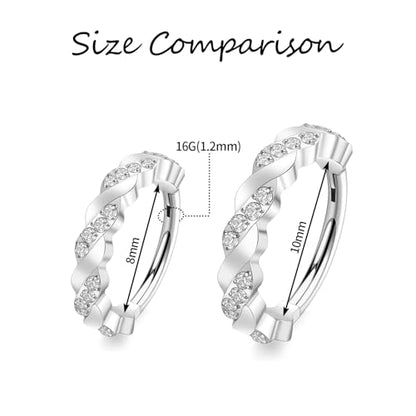 FUNLMO 316L Surgical Steel Nose Ring Septum Ring Cube Zircon Cartilage Earring Conch Tragus Helix Rook Daith Piercing Jewelry - style: 16G 10mm, Silver,crossover CZ