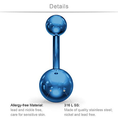 SCERRING Belly Button Rings 14G Stainless Steel Navel Belly Earring CZ Heart Opal Navel Ring Barbell Body Piercing Jewelry 12PCS - color: 12PCS - Blue