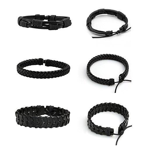 MILAKOO Braided Leather Bracelet for Men Women Cuff Wrap Bracelet Adjustable Black and Brown - color: Multicolor