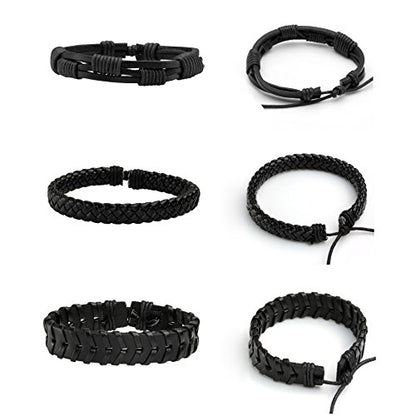 MILAKOO Braided Leather Bracelet for Men Women Cuff Wrap Bracelet Adjustable Black and Brown - color: Multicolor