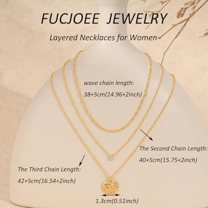 Layered Necklaces for Women - Dainty Necklace Stack 14K Gold Plated Layering Pendant Necklace Set Simple Gold Necklaces for Women Trendy Jewelry Gifts for Women - color: Gold-Set3