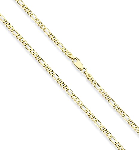 Miabella Italian 925 Sterling Silver 3mm Figaro Chain Women Men Necklace | 18K Gold Plated Option, Diamond-Cut Link Chain, Fine Jewelry Made in Italy - size: Length 20 Inches, style: yellow-gold-plated-silver