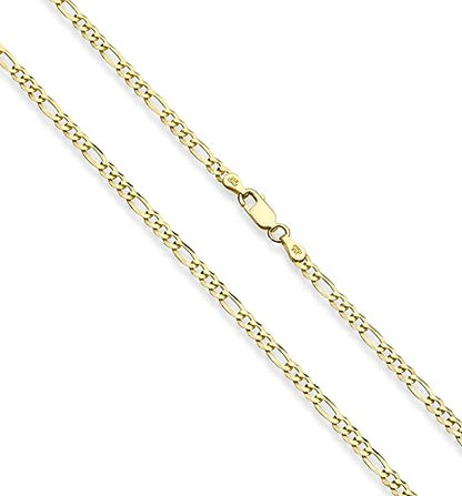 Miabella Italian 925 Sterling Silver 3mm Figaro Chain Women Men Necklace | 18K Gold Plated Option, Diamond-Cut Link Chain, Fine Jewelry Made in Italy - size: Length 20 Inches, style: yellow-gold-plated-silver