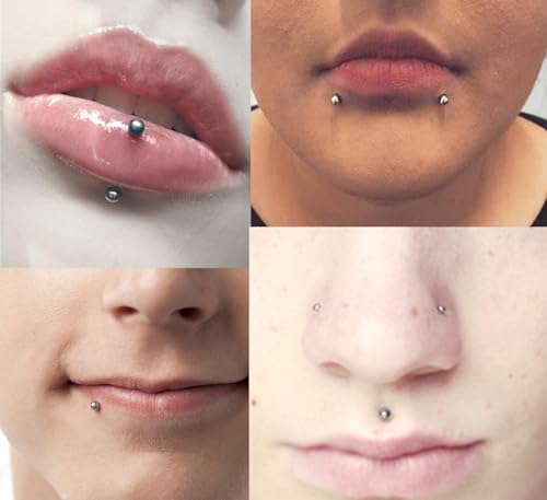 Longita Fake Lip Ring and Nose Piercing Set - Ball Spike, Hoop, Stud, Stick-on Bridge and Eyebrow Ring - Silver, Gold, Black - color: 1-silver