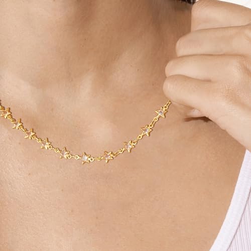 MTMY Beaded Necklaces for Women 14K Gold Plated Dainty Colorful Green/Rose Beaded Pearl Choker Necklace Delicate Boho Choker Necklace Jewelry Gift - style: Star chain