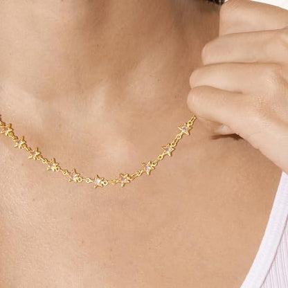 MTMY Beaded Necklaces for Women 14K Gold Plated Dainty Colorful Green/Rose Beaded Pearl Choker Necklace Delicate Boho Choker Necklace Jewelry Gift - style: Star chain