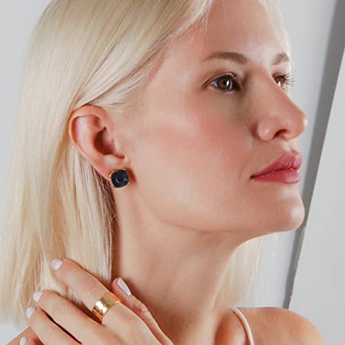 Large Square Stud Earrings for Women - Big Sparkly Rhinestone Studs | Plated in Gold Tone or Silver Tone, Hypoallergenic and Safe for Sensitive Ears - color: Black