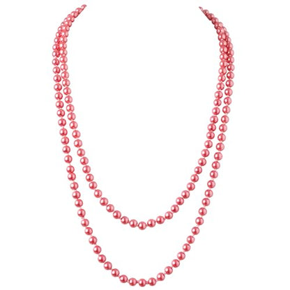 BABEYOND Long Pearl Necklace Faux Pearls Necklace Set Beaded Long Pearls Necklace 1920s Gatsby Costume Jewelry - color: Wine red