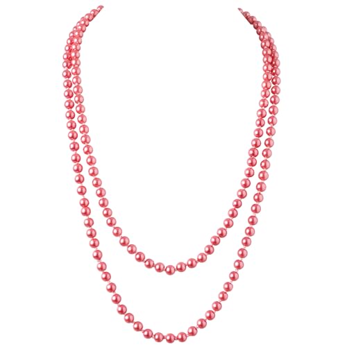 BABEYOND Long Pearl Necklace Faux Pearls Necklace Set Beaded Long Pearls Necklace 1920s Gatsby Costume Jewelry - color: Wine red