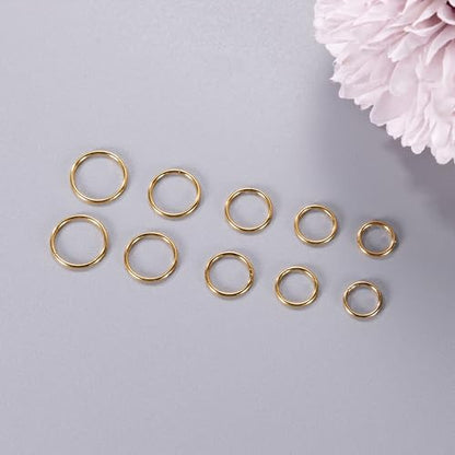 10Pcs 18G 20G Surgical Steel Nose Rings Hoops for Women Men Hinged Seamless Clicker Nose Hoops Cartilage Helix Tragus Daith Sleeper Earrings Hoop Hypoallergenic Nose Piercing 6/7/8/9/10MM - color: gold, size: 20G