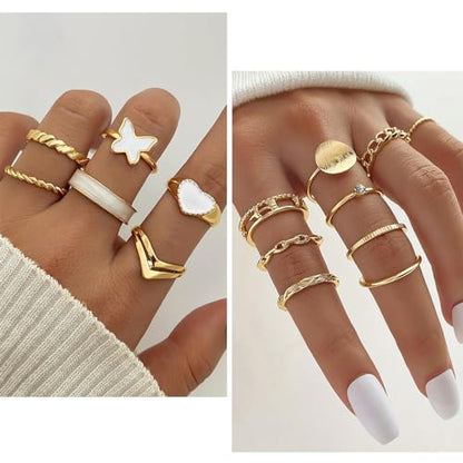 45 PCS Gold Jewelry Set for Women Dainty Dangle Earrings,Elegant Knuckle Rings,Adjustable Bracelets and Necklaces,Perfect Fashion Anniversary Birthday Party Gift,Trendy Jewelry Pack