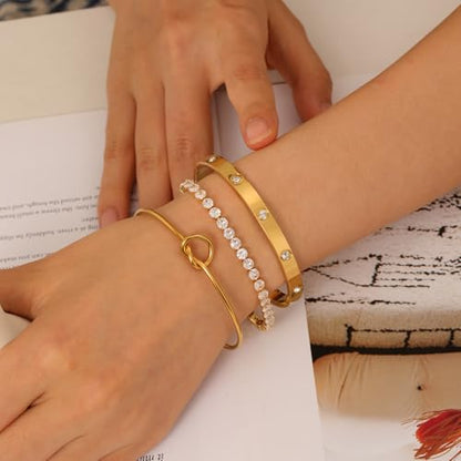 18 K Gold Plated Love Bangle Bracelet Stack Cuff Jewelry for Women Jewelry Set for Women Gift with Box - style: style27