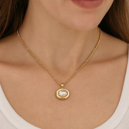 Jean Beau Gold Stone Pendant Necklaces for Women, Chunky Gemstone Dangle Necklace Wedding Prom Fashion Jewelry Gift - color: White Pearl
