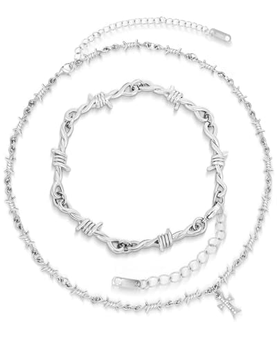 Stainless Steel Gothic Y2K Punk Rock Emo Biker Pendant Necklace | Cosplay Vintage Viking Alt Edgy Fashion Charm Necklace Jewelry for Men Women Active Daily Wear - style: Small Barbed Wire Cross Necklace Bracelet
