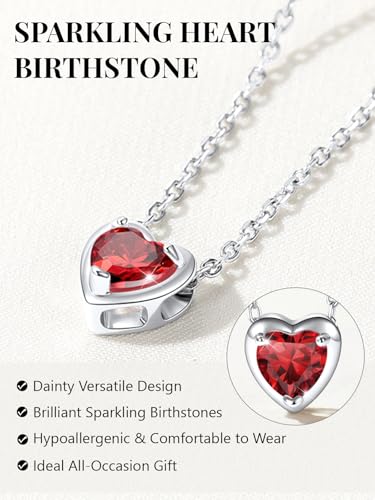 Silvora Heart/Round Birthstone Necklace for Women, Sparkling Crystal Pendant, Dainty Birth Month Jewelry, Adjustable 16"+2" Chain - color: Silver, style: January Heart